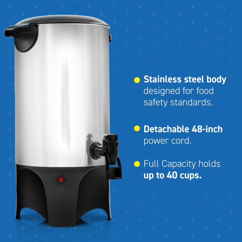Elite Cuisine Pro Stainless Steel 40-Cup Office Coffee Urn - Image 6