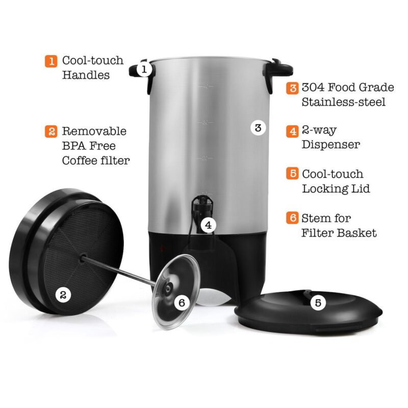 Elite Cuisine Pro Stainless Steel 40-Cup Office Coffee Urn - Image 2