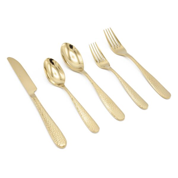 Elyon Carroll Hammered Reflective Gold 20-piece Flatware Set Stainless Steel Service For 4