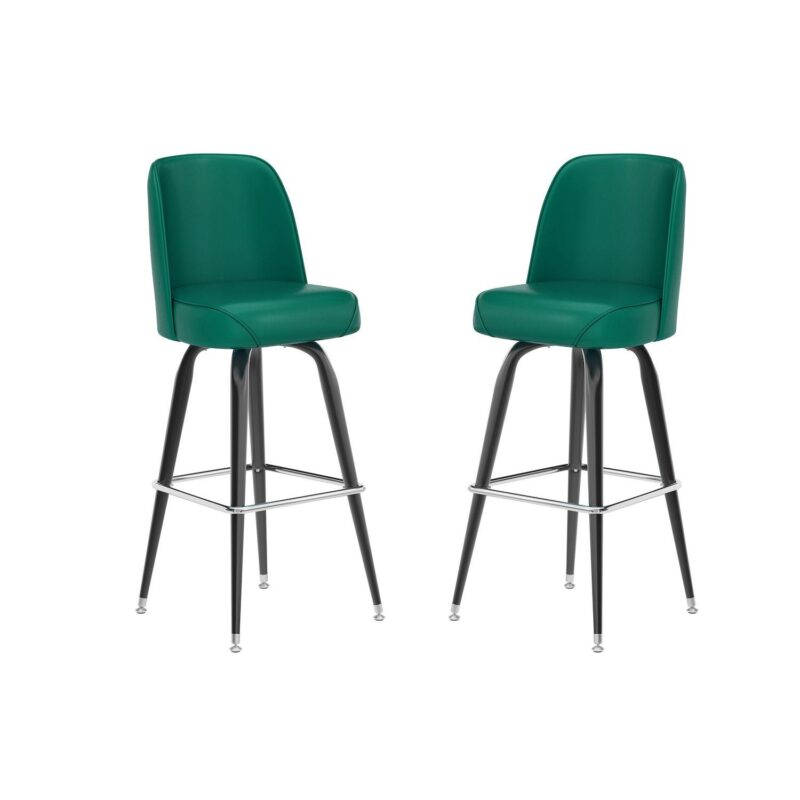 Emma And Oliver 2 Pack Metal Barstool With Swivel Vinyl Upholstered Bucket Seat And Footrest - Image 7