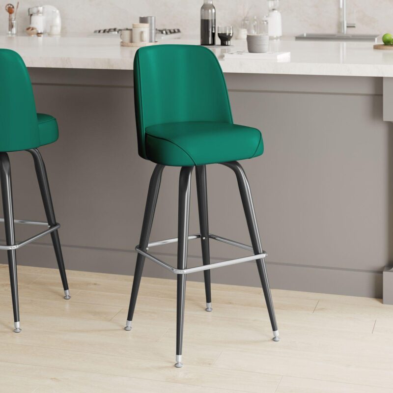 Emma And Oliver 2 Pack Metal Barstool With Swivel Vinyl Upholstered Bucket Seat And Footrest - Image 3