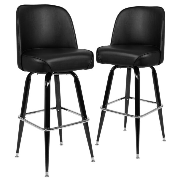 Emma And Oliver 2 Pack Metal Barstool With Swivel Vinyl Upholstered Bucket Seat And Footrest