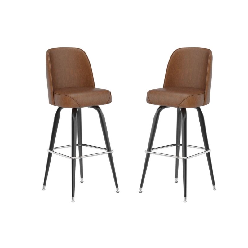 Emma And Oliver 2 Pack Metal Barstool With Swivel Vinyl Upholstered Bucket Seat And Footrest - Image 6