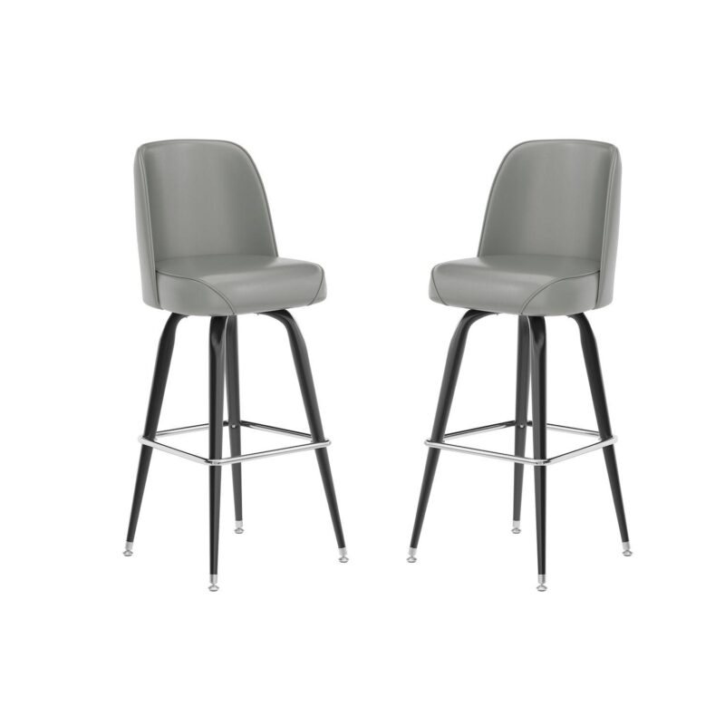 Emma And Oliver 2 Pack Metal Barstool With Swivel Vinyl Upholstered Bucket Seat And Footrest - Image 11