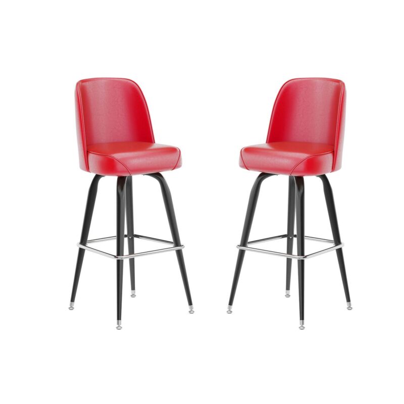 Emma And Oliver 2 Pack Metal Barstool With Swivel Vinyl Upholstered Bucket Seat And Footrest - Image 9