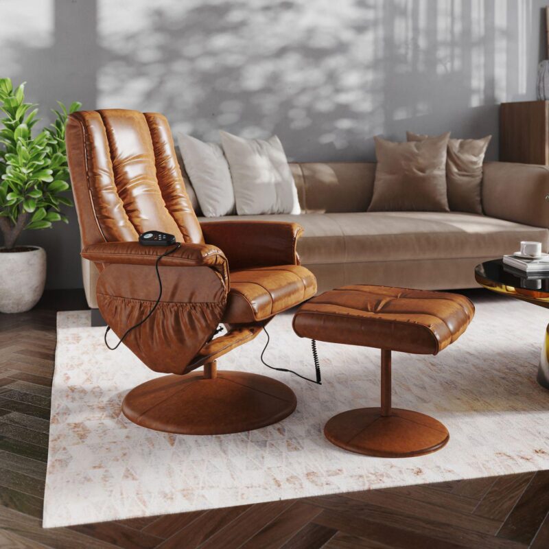Emma And Oliver Massaging Multi-position Recliner And Ottoman With Wrapped Base - Image 2