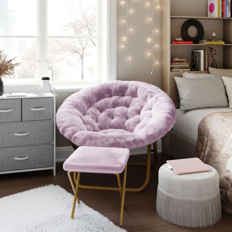 Emma And Oliver Upholstered Xl Folding Saucer Chair With Ottoman - Image 2