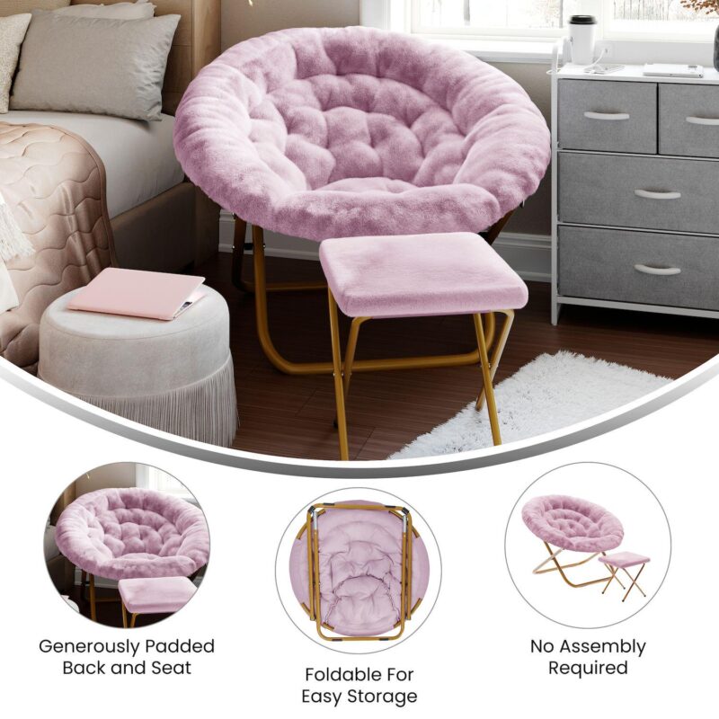 Emma And Oliver Upholstered Xl Folding Saucer Chair With Ottoman - Image 3