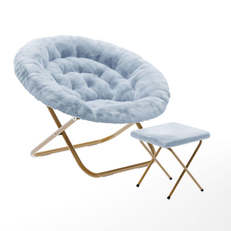 Emma And Oliver Upholstered Xl Folding Saucer Chair With Ottoman - Image 7