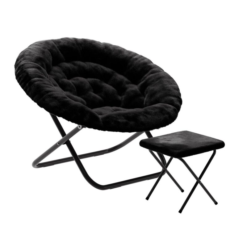 Emma And Oliver Upholstered Xl Folding Saucer Chair With Ottoman - Image 6