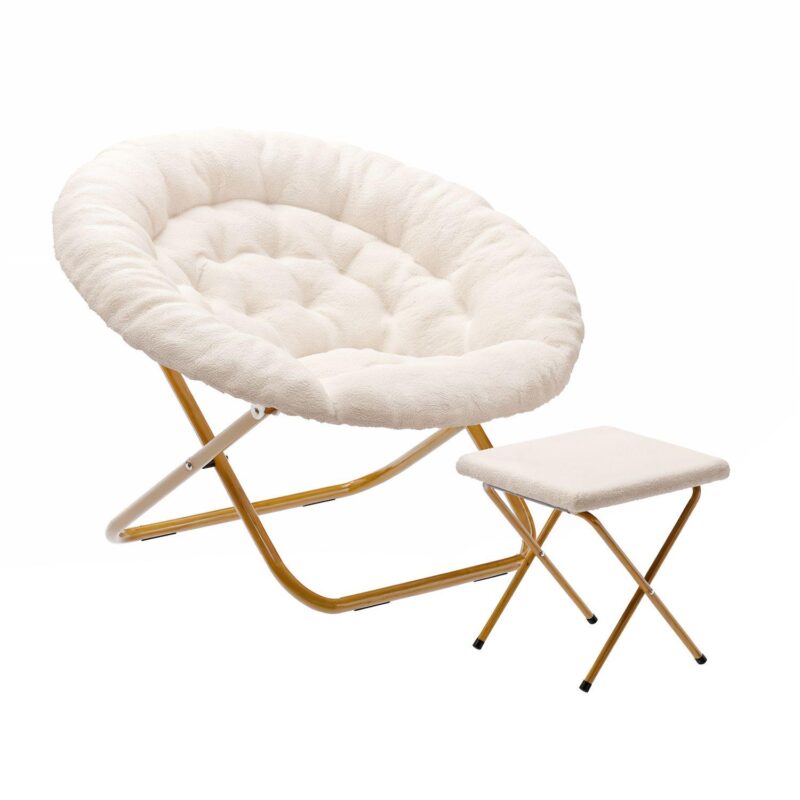 Emma And Oliver Upholstered Xl Folding Saucer Chair With Ottoman - Image 9
