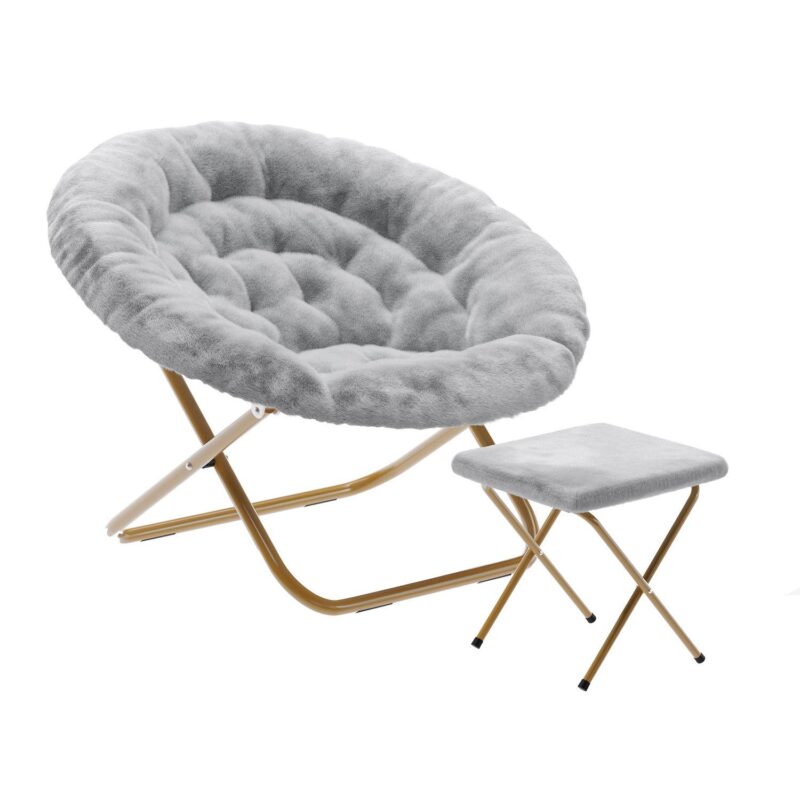Emma And Oliver Upholstered Xl Folding Saucer Chair With Ottoman - Image 8