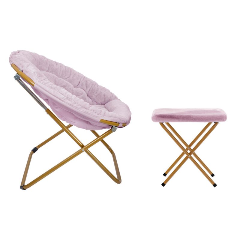 Emma And Oliver Upholstered Xl Folding Saucer Chair With Ottoman - Image 5