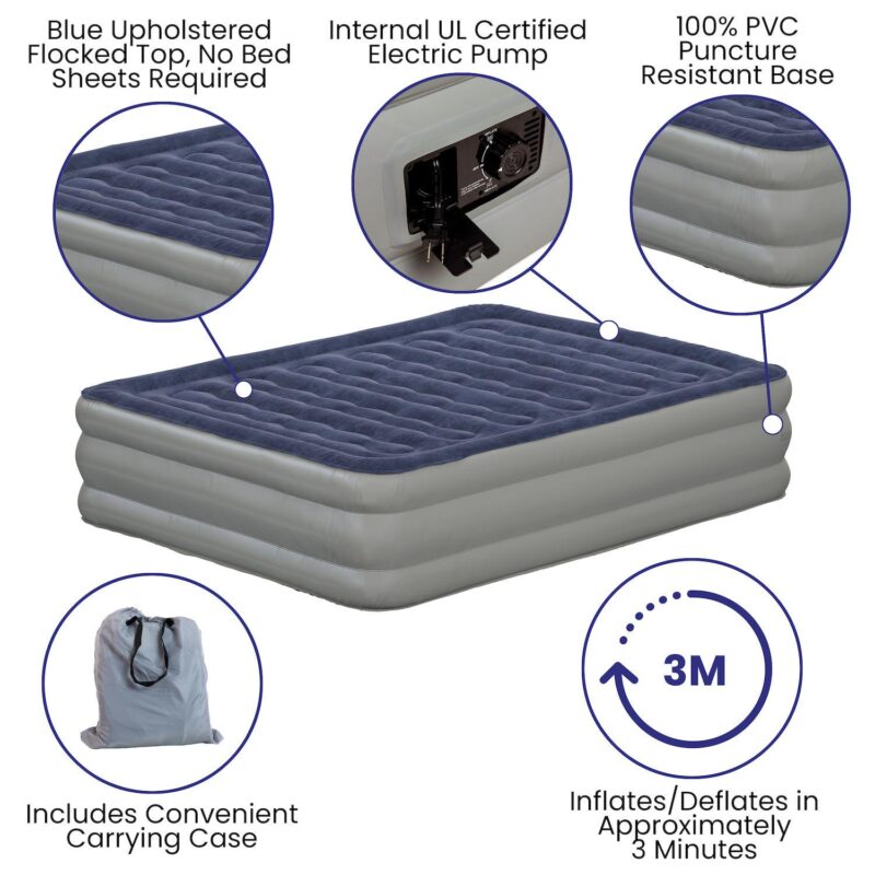 Emma and Oliver 18 Inch Raised Inflatable Air Mattress With Internal Electric Pump - Image 4
