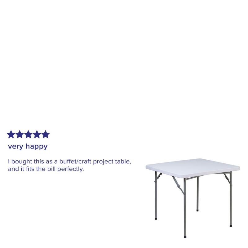 Emma and Oliver 2.81-Foot Square Granite White Plastic Folding Table - Card Table/Game Table - Image 4