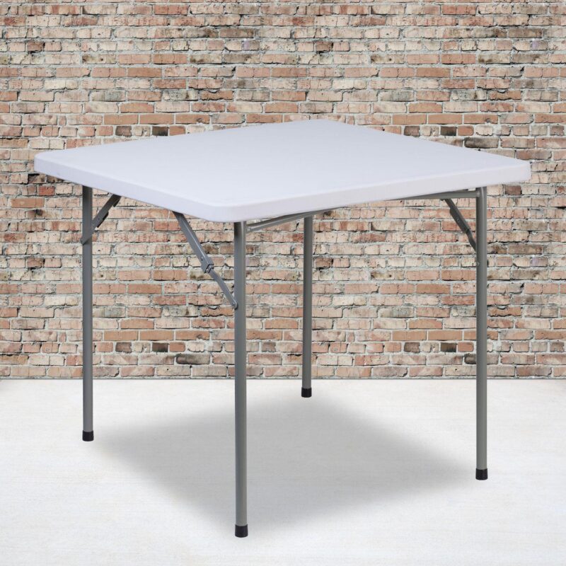 Emma and Oliver 2.81-Foot Square Granite White Plastic Folding Table - Card Table/Game Table - Image 2