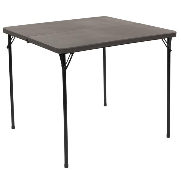 Emma and Oliver 2.83-Foot Square Bi-Fold Dark Gray Plastic Folding Table with Carrying Handle