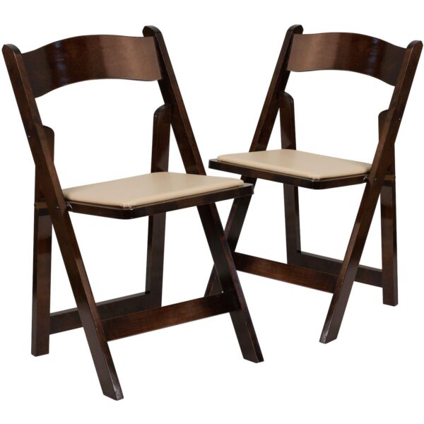 Emma and Oliver 2 Pack Mahogany Wood Folding Chair with Vinyl Padded Seat