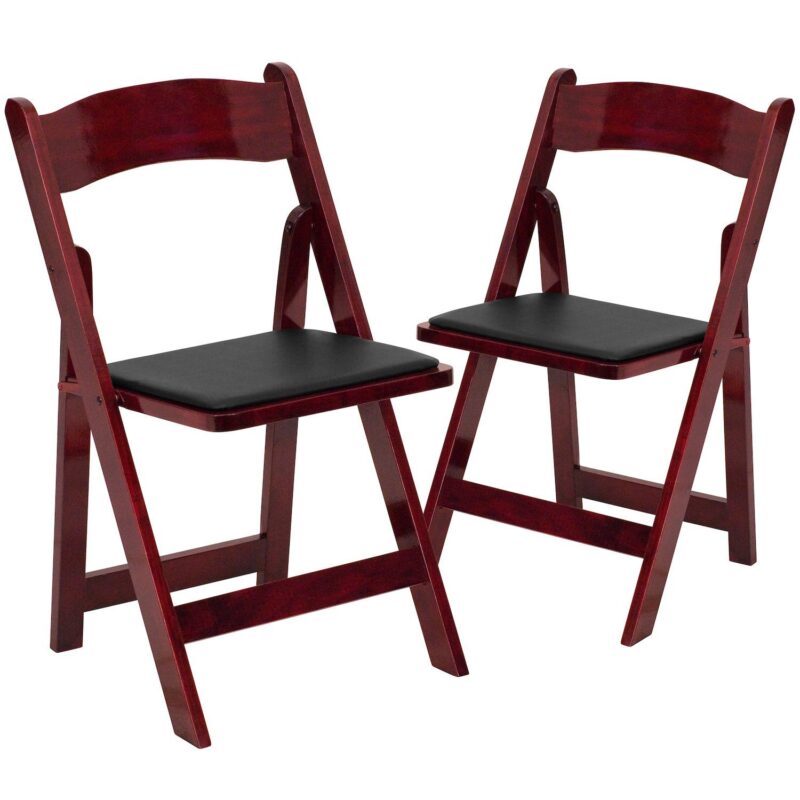 Emma and Oliver 2 Pack Mahogany Wood Folding Chair with Vinyl Padded Seat - Image 8