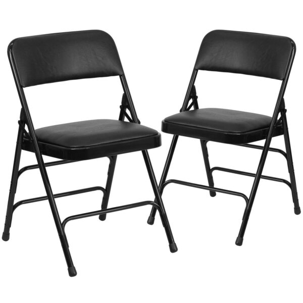 Emma and Oliver 2 Pack Curved Triple Braced Black Vinyl Metal Folding Chair