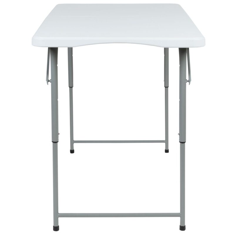 Emma and Oliver 4-Foot Height Adjustable Bi-Fold Granite White Plastic Folding Tables - Image 5