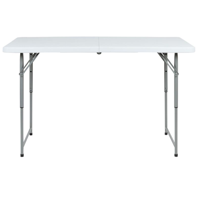Emma and Oliver 4-Foot Height Adjustable Bi-Fold Granite White Plastic Folding Tables - Image 4