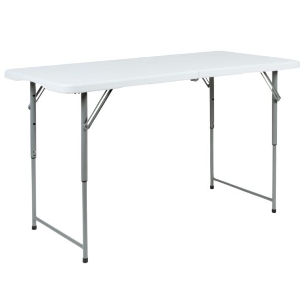 Emma and Oliver 4-Foot Height Adjustable Bi-Fold Granite White Plastic Folding Tables