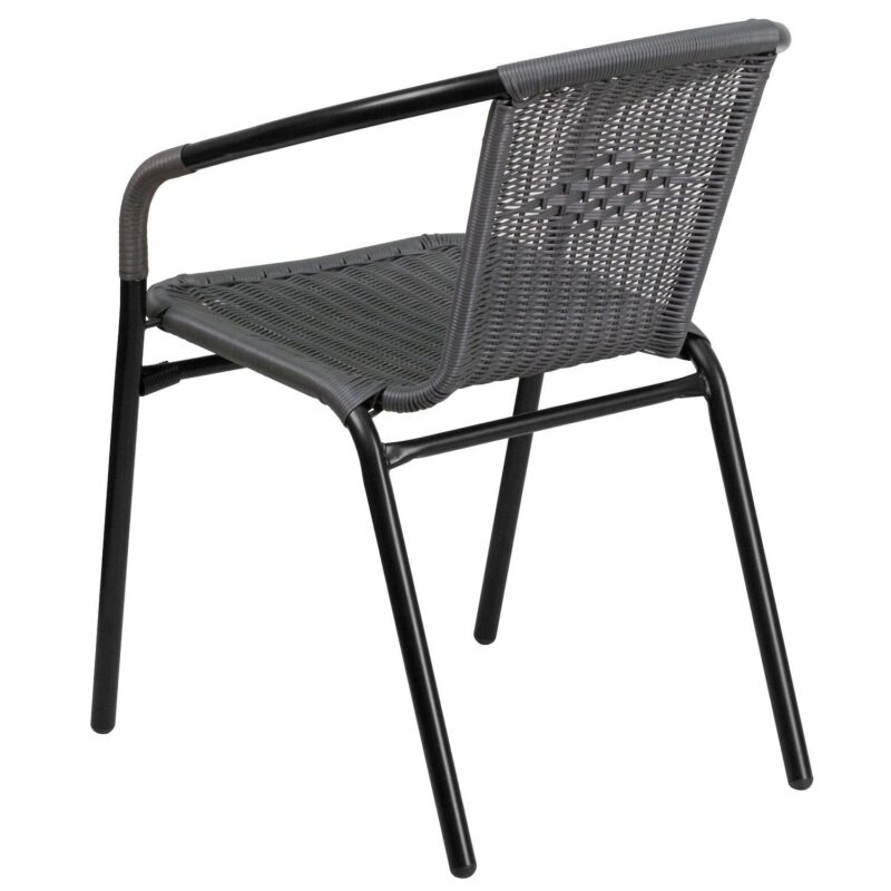 Emma and Oliver 4 Pack Rattan Indoor-Outdoor Restaurant Stack Chair with Curved Back - Image 5