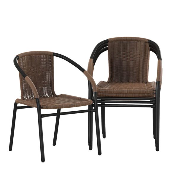 Emma and Oliver 4 Pack Rattan Indoor-Outdoor Restaurant Stack Chair with Curved Back