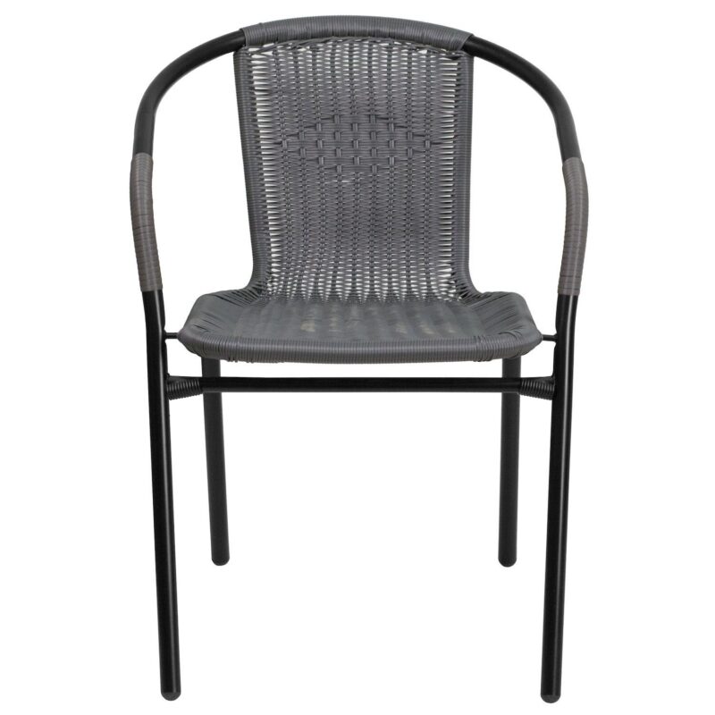 Emma and Oliver 4 Pack Rattan Indoor-Outdoor Restaurant Stack Chair with Curved Back - Image 4