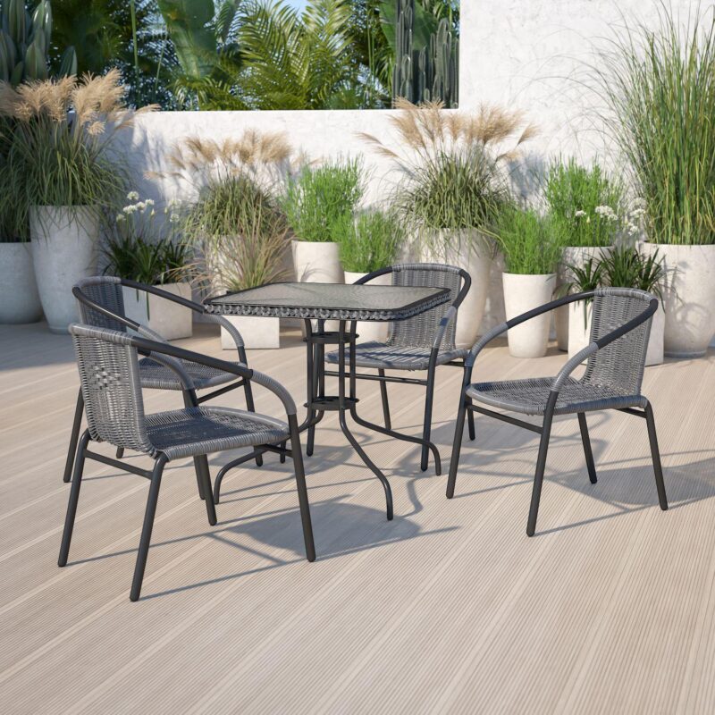 Emma and Oliver 4 Pack Rattan Indoor-Outdoor Restaurant Stack Chair with Curved Back - Image 2