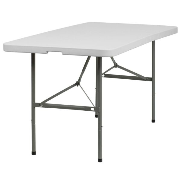 Emma and Oliver 5-Foot Bi-Fold Granite White Plastic Folding Table with Handle - Event Table