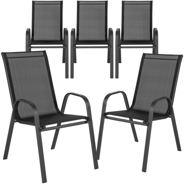 Emma and Oliver 5 Pack. Outdoor Stack Chair with Flex Comfort Material and Metal Frame