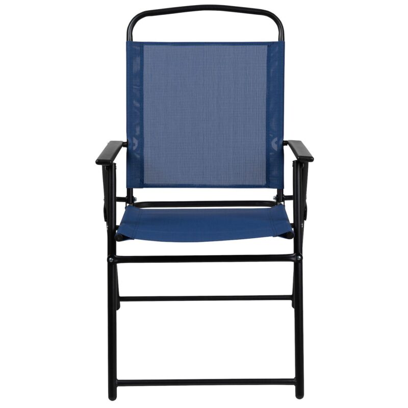 Emma and Oliver 6 Piece Navy Patio Garden Set with Table, Umbrella and 4 Folding Chairs - Image 4