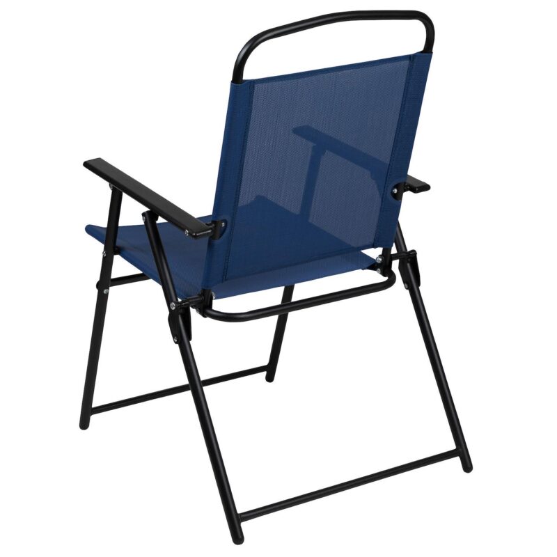 Emma and Oliver 6 Piece Navy Patio Garden Set with Table, Umbrella and 4 Folding Chairs - Image 5