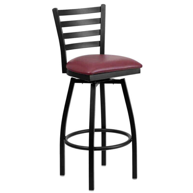 Emma and Oliver Black Metal Ladder Back Swivel Barstool, Cherry Wood Seat - Image 8