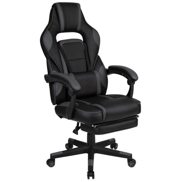 Emma and Oliver Black Ergonomic Gaming Chair -Recline Back/Arms, Footrest, Massaging Lumbar