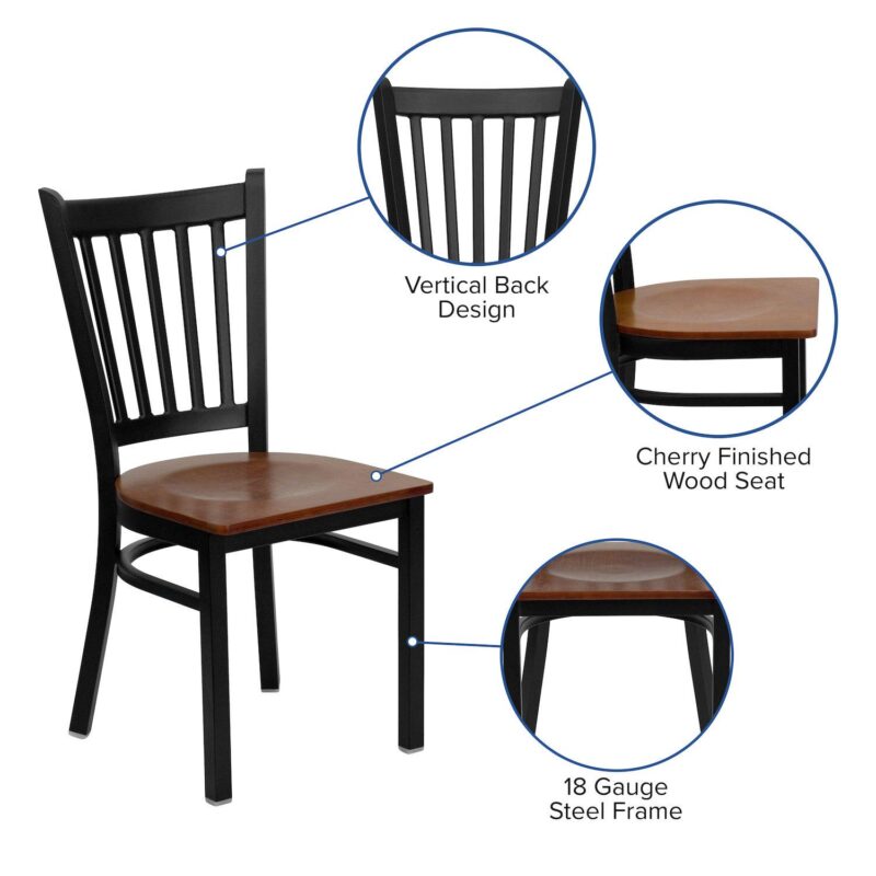 Emma and Oliver Black Vertical Back Metal Restaurant Dining Chair - Image 3