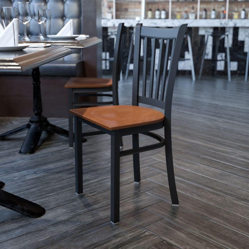 Emma and Oliver Black Vertical Back Metal Restaurant Dining Chair - Image 2