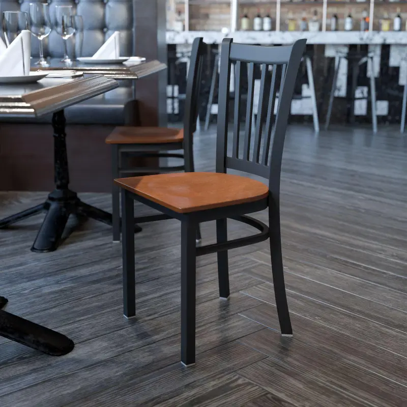 Emma and Oliver Black Vertical Back Metal Restaurant Dining Chair - Image 2