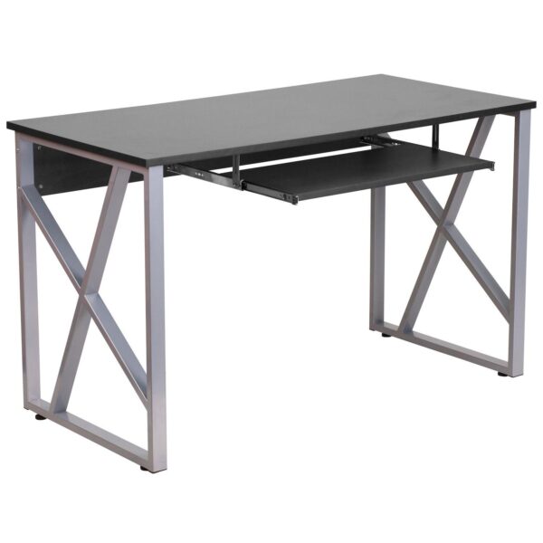 Emma and Oliver Black Pull-Out Keyboard Computer Desk with Cross-Brace Frame