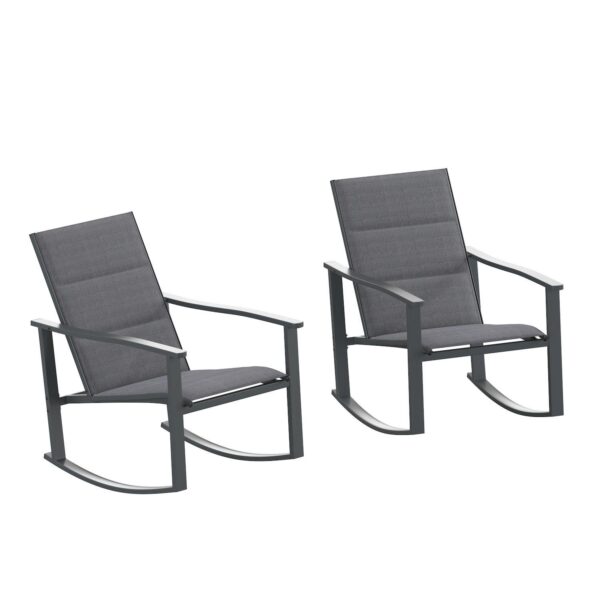 Emma and Oliver Braelin Set of 2 Outdoor Rocking Chairs with Flex Comfort Material and Metal Frame