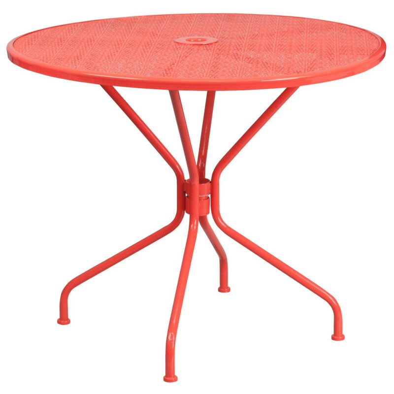 Emma and Oliver Commercial Grade 35.25  RD Indoor-Outdoor Steel Patio Table - Umbrella Hole - Image 10