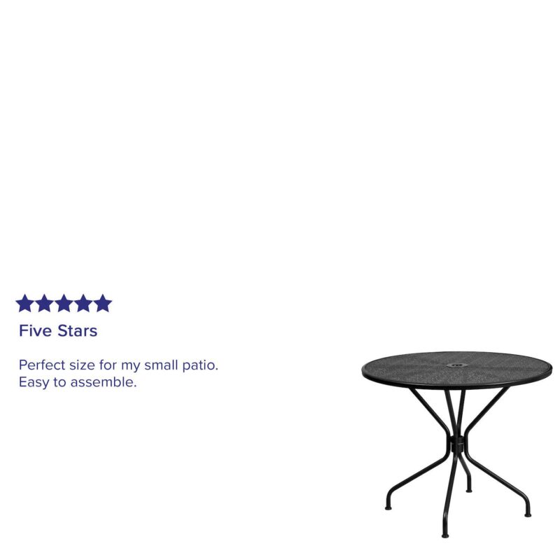 Emma and Oliver Commercial Grade 35.25  RD Indoor-Outdoor Steel Patio Table - Umbrella Hole - Image 5