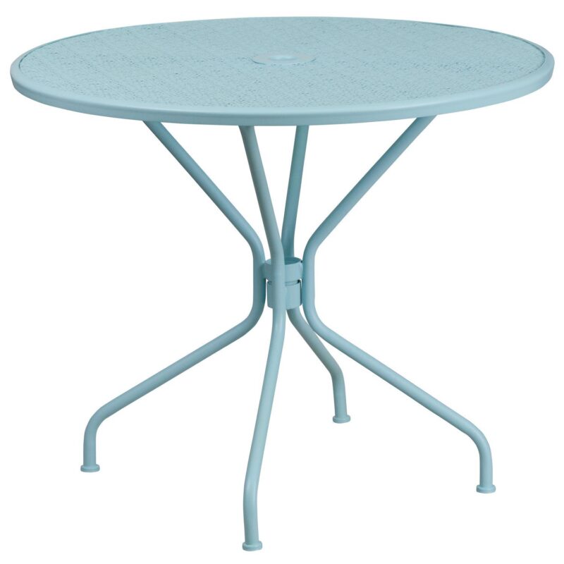 Emma and Oliver Commercial Grade 35.25  RD Indoor-Outdoor Steel Patio Table - Umbrella Hole - Image 6