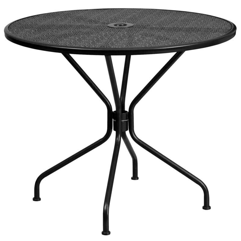 Emma and Oliver Commercial Grade 35.25  RD Indoor-Outdoor Steel Patio Table - Umbrella Hole - Image 7
