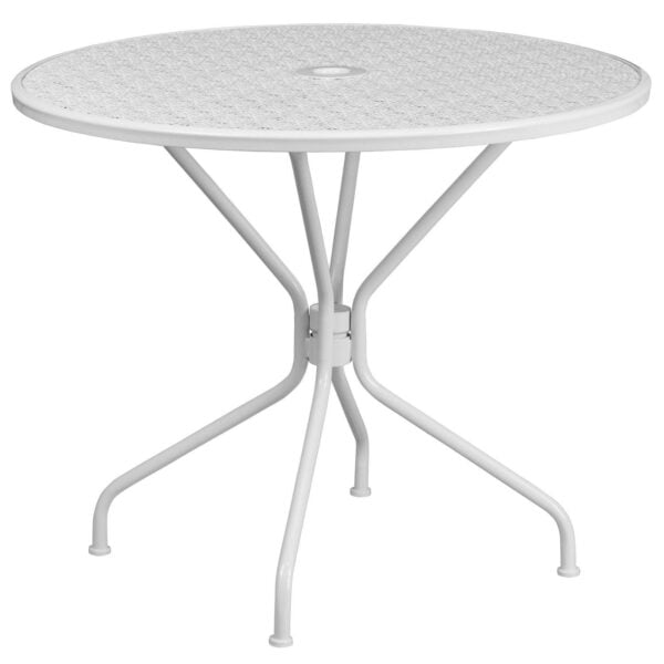 Emma and Oliver Commercial Grade 35.25  RD Indoor-Outdoor Steel Patio Table - Umbrella Hole