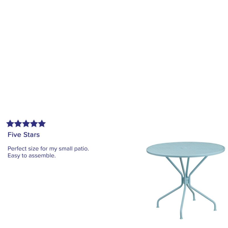 Emma and Oliver Commercial Grade 35.25  RD Indoor-Outdoor Steel Patio Table - Umbrella Hole - Image 4