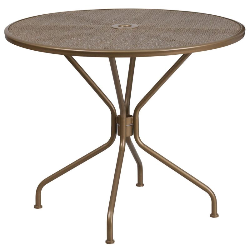 Emma and Oliver Commercial Grade 35.25  RD Indoor-Outdoor Steel Patio Table - Umbrella Hole - Image 8