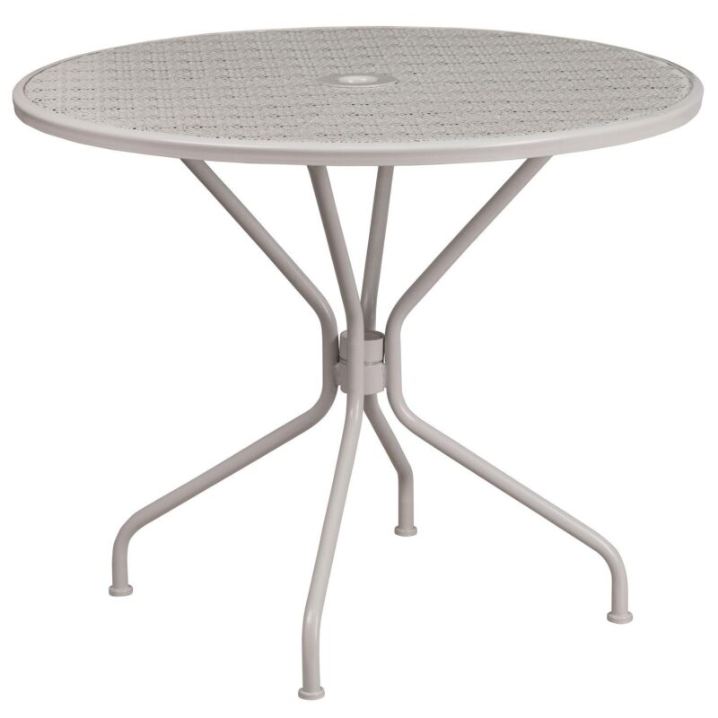 Emma and Oliver Commercial Grade 35.25  RD Indoor-Outdoor Steel Patio Table - Umbrella Hole - Image 9